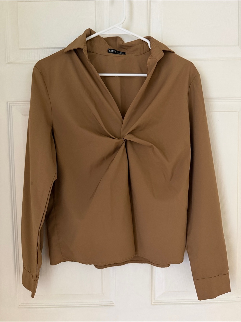 SHEIN Brown Twist-Front Button Down Shirt